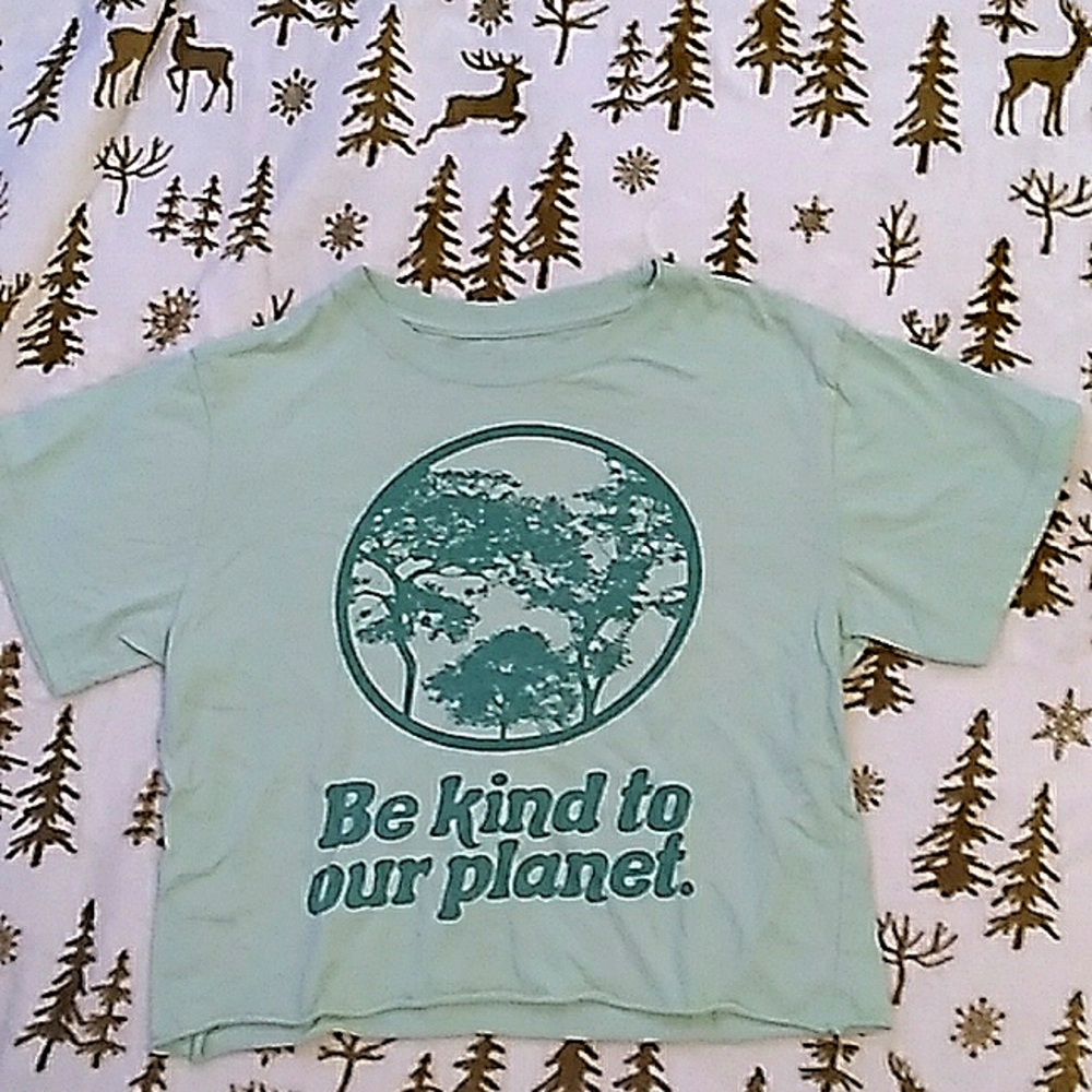 Womens Turquoise Cropped Graphic-Tee